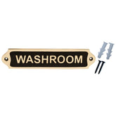 Washroom Brass Door sign in black finish with mounting hardware